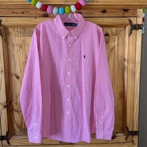 Ralph Lauren pink white gingham checked long sleeve cotton shirt. Size XL. EUC